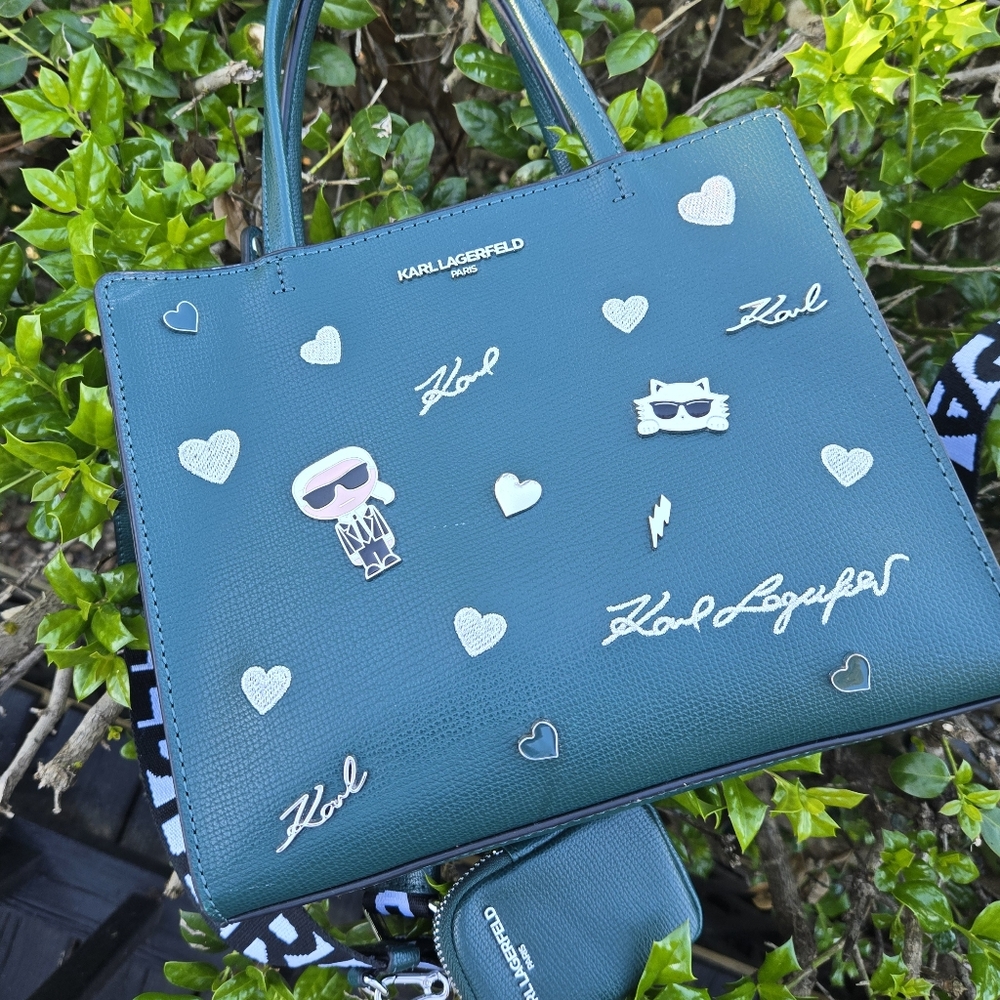 Karl Lagerfeld Green Satchel with Silver Accents